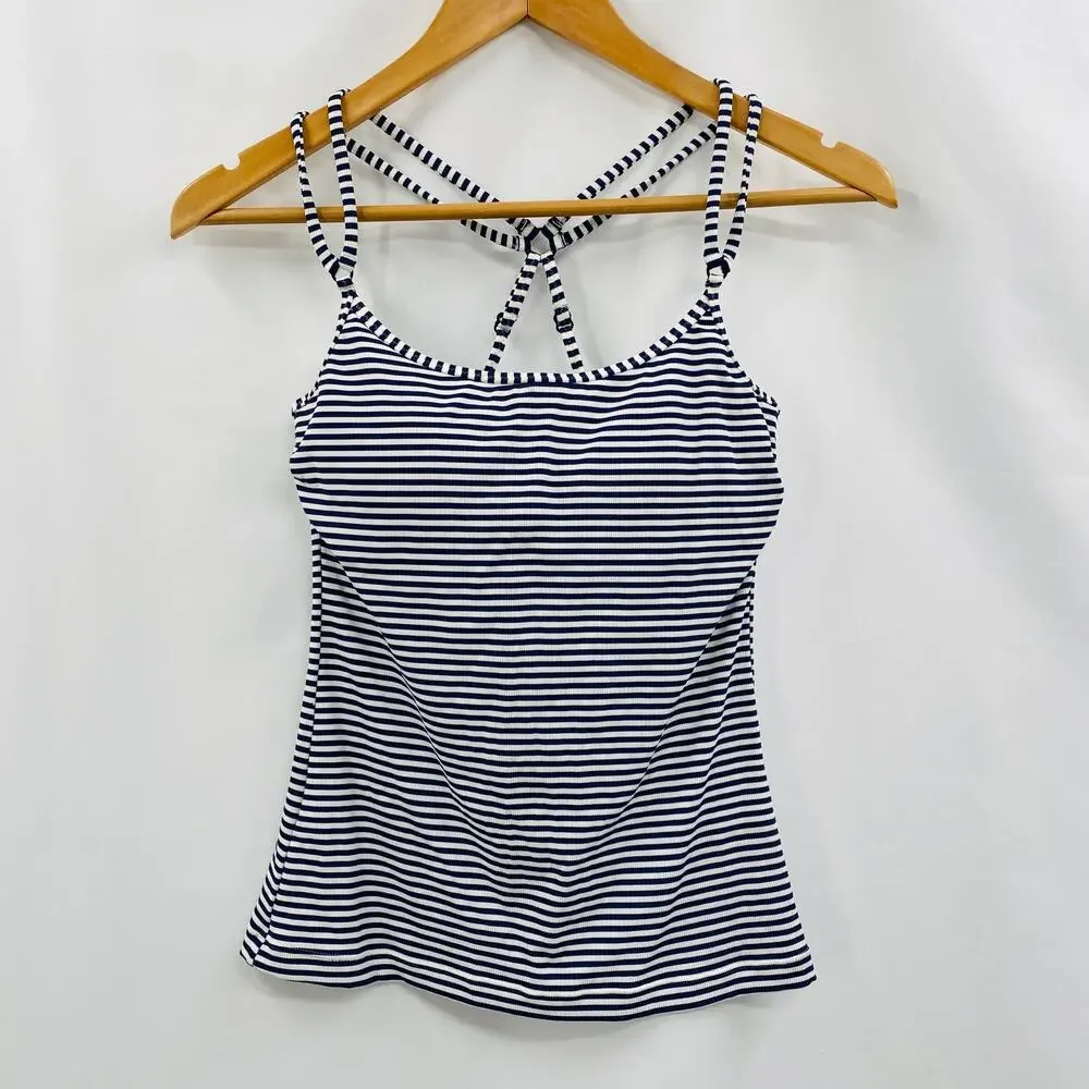Athleta navy white striped tankini top 32 B/C
